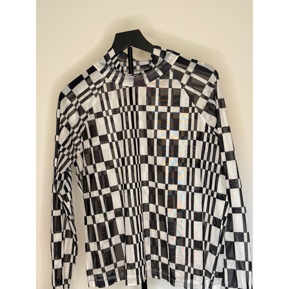 Tuesday of California Black and White Agnes Checker Mesh Mockneck 3XL - Picture 1 of 3